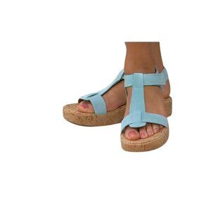 Earth Shari Sandal Light Blue Suede Cork Comfort Size 6M